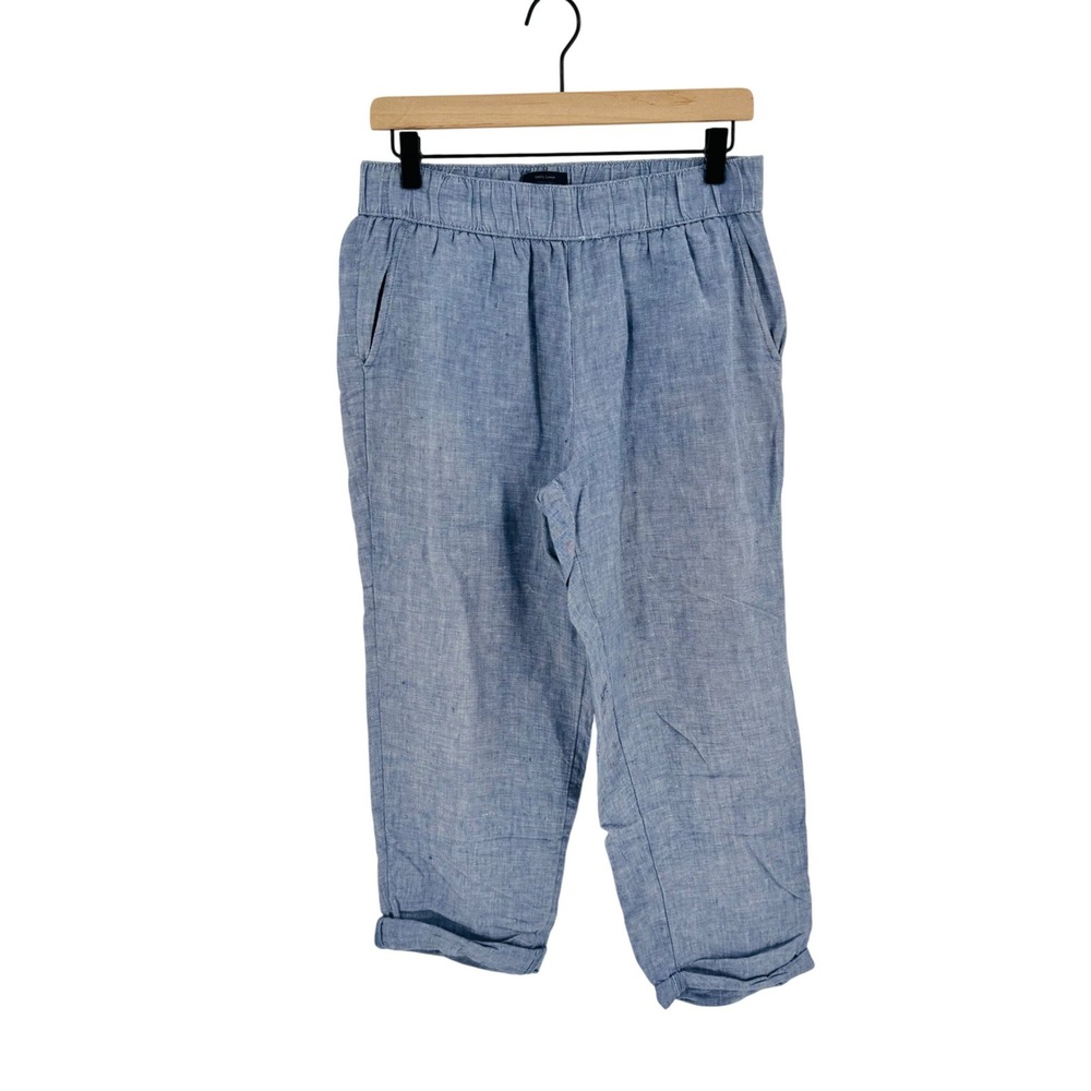 Rachel Roy Blue 100% Linen Pants Medium Elastic Waist Relaxed Summer Cropped